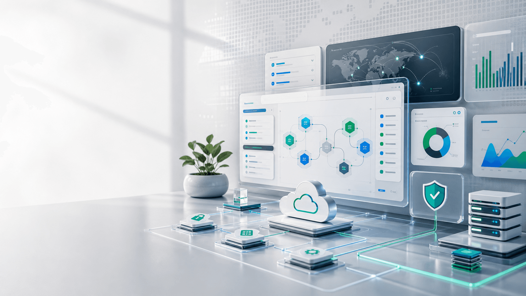 Digital business tools displayed across desktop and mobile screens